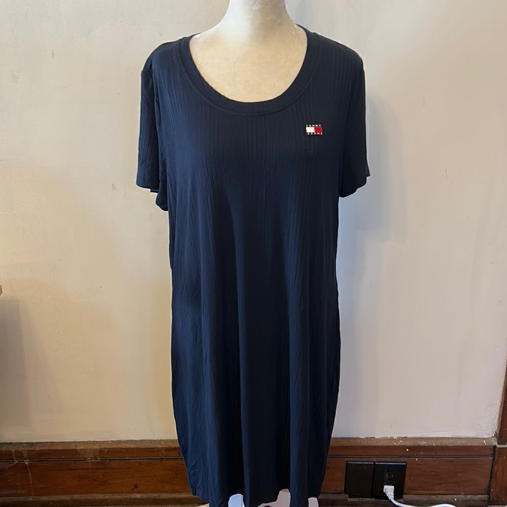 Tommy Hilfiger short sleeve navy blue ribbed tee shirt dress Size XL New